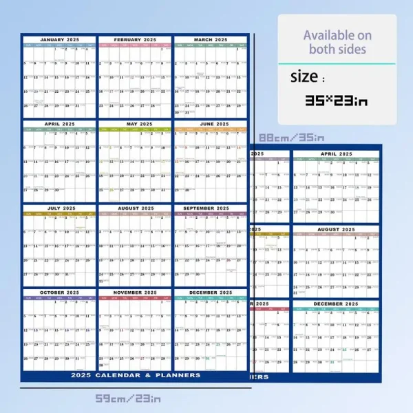 Calendario de Pared 2025 XXL – Planificador Anual Vertical u Horizontal 60x91 cm