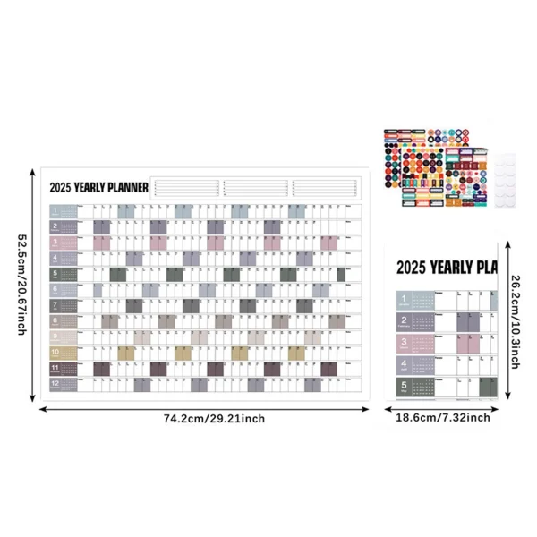 Calendario de Pared 2025 Reutilizable – Planificador Anual 74x52 cm con To-Do List y Agenda