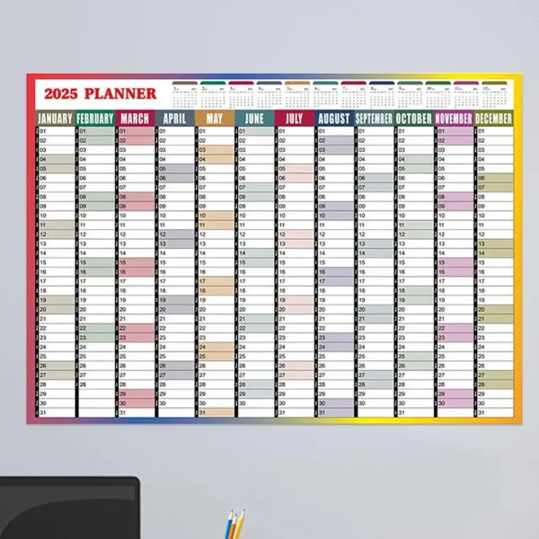 Calendario de Pared 2025 Reutilizable – Planificador Anual 74x52 cm con To-Do List y Agenda
