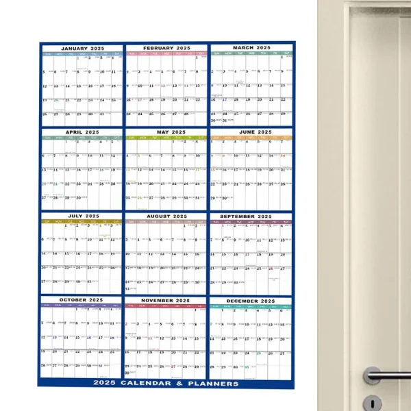 Calendario de Pared 2025 XXL – Planificador Anual Vertical u Horizontal 60x91 cm