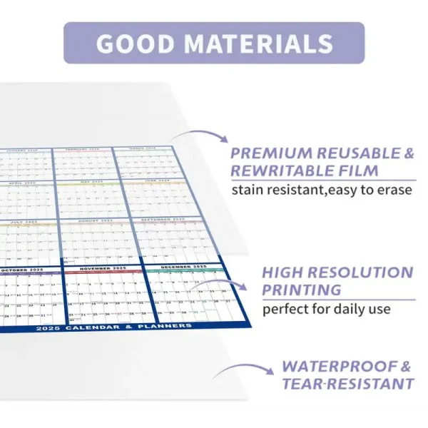 Calendario de Pared 2025 XXL – Planificador Anual Vertical u Horizontal 60x91 cm