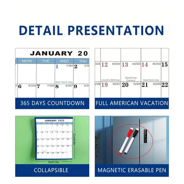 Calendario de Pared 2025 XXL – Planificador Anual Vertical u Horizontal 60x91 cm