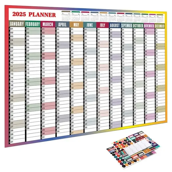 Calendario de Pared 2025 Reutilizable – Planificador Anual 74x52 cm con To-Do List y Agenda