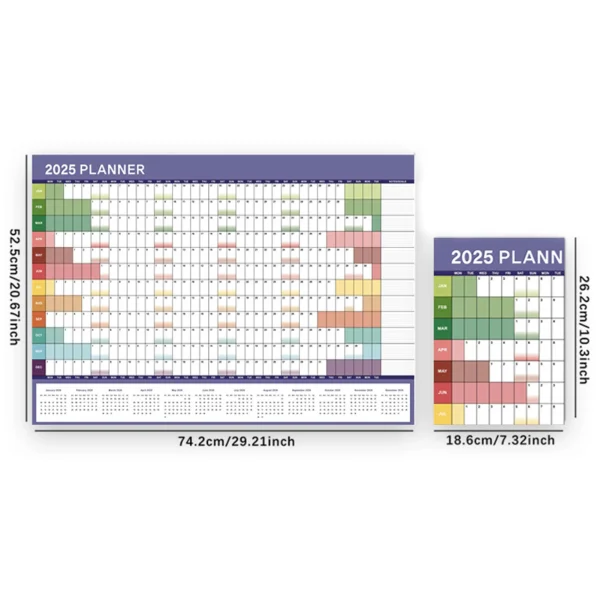 Calendario de Pared 2025 Reutilizable – Planificador Anual 74x52 cm con To-Do List y Agenda