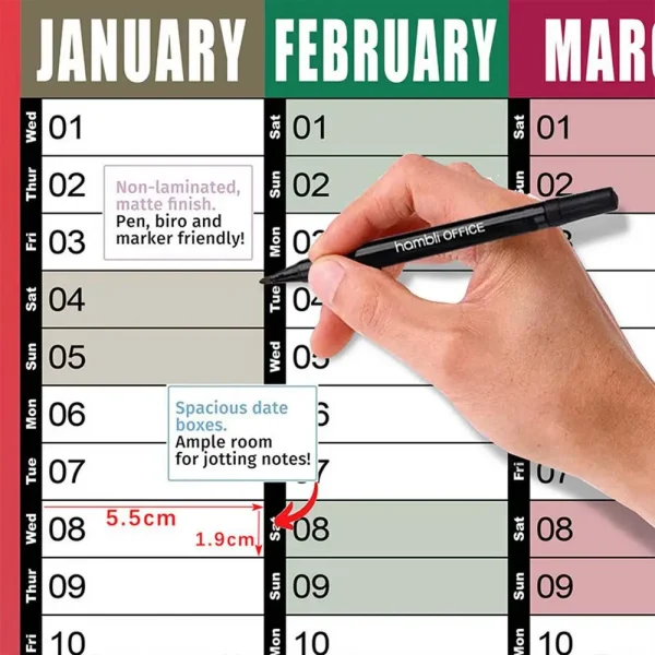 Calendario de Pared 2025 Reutilizable – Planificador Anual 74x52 cm con To-Do List y Agenda