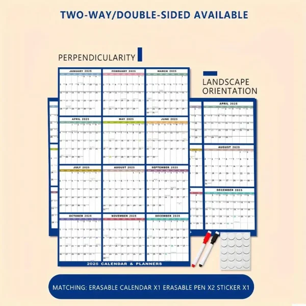 Calendario de Pared 2025 XXL – Planificador Anual Vertical u Horizontal 60x91 cm