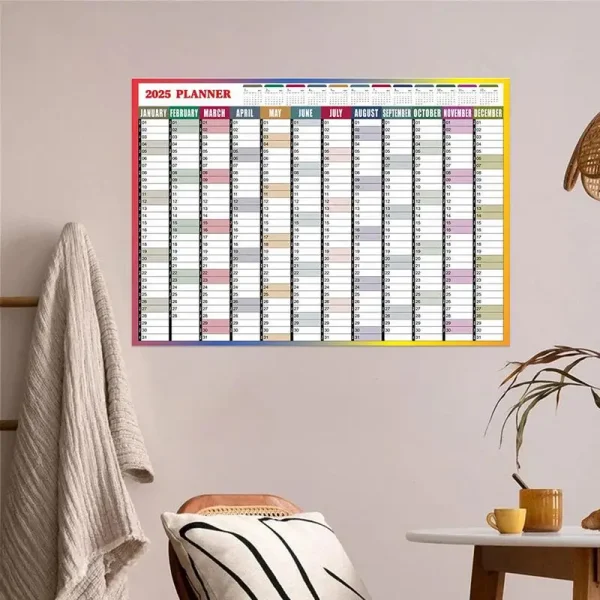 Calendario de Pared 2025 Reutilizable – Planificador Anual 74x52 cm con To-Do List y Agenda