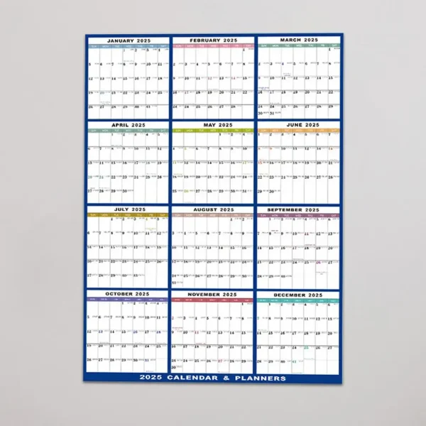 Calendario de Pared 2025 XXL – Planificador Anual Vertical u Horizontal 60x91 cm