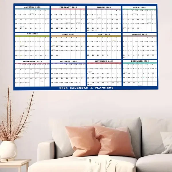 Calendario de Pared 2025 XXL – Planificador Anual Vertical u Horizontal 60x91 cm