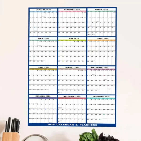 Calendario de Pared 2025 XXL – Planificador Anual Vertical u Horizontal 60x91 cm