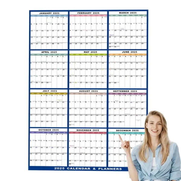 Calendario de Pared 2025 XXL – Planificador Anual Vertical u Horizontal 60x91 cm