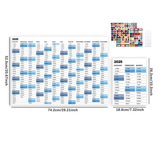 Calendario de Pared 2025 Reutilizable – Planificador Anual 74x52 cm con To-Do List y Agenda