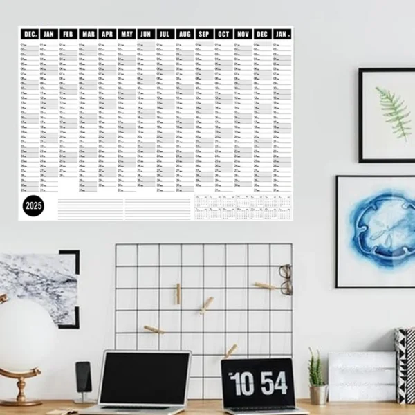 Calendario de Pared 2025 – Planificador Anual Flexible 74x52 cm para Escuela, Hogar u Oficina