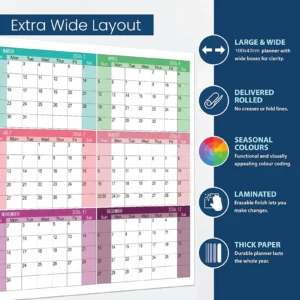 Annual Wall Calendar 2026 Dry Erase Laminated 12 Month Schedule With Pen Eraser Board Vertical Dry Erase Yearly Planner