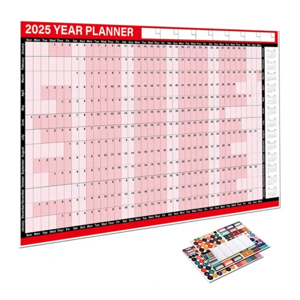 2025 Yearly Wall Calendar Full Year Annual Wall Calendar in One Page 12 Month Planner with Stickers for Office School Supplies