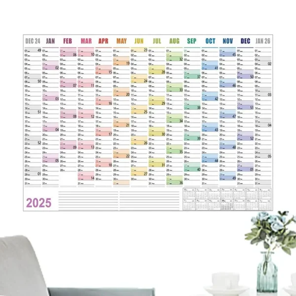 2025 365 Day Poster Calendar Annual Wall Calendar With Colored Stickers Wall Hanging Yearly Planner Monthly Home Accessories