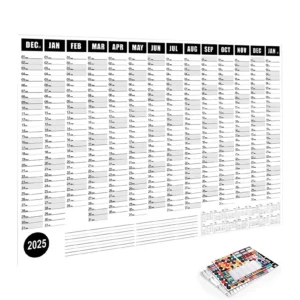 Calendario de Pared 2025 – Planificador Anual Flexible 74x52 cm para Escuela, Hogar u Oficina