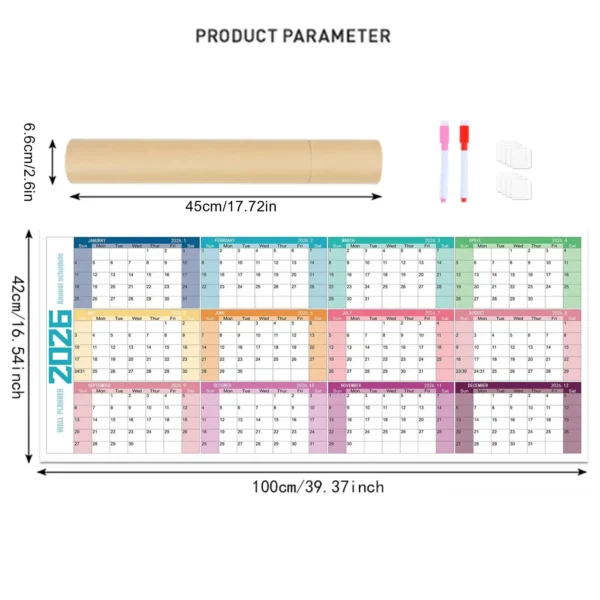 Annual Wall Calendar 2026 Dry Erase Laminated 12 Month Schedule With Pen Eraser Board Vertical Dry Erase Yearly Planner