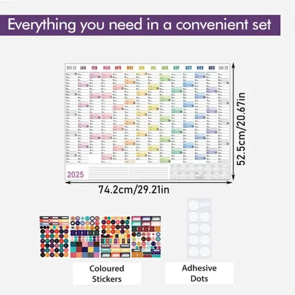 2025 365 Day Poster Calendar Annual Wall Calendar With Colored Stickers Wall Hanging Yearly Planner Monthly Home Accessories