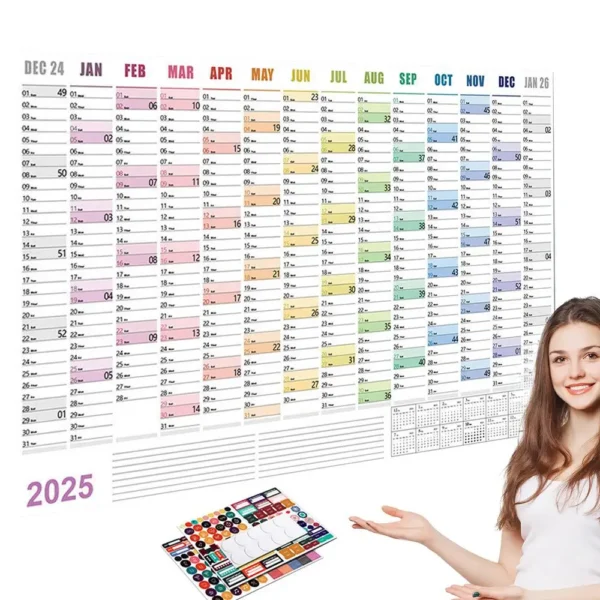 2025 365 Day Poster Calendar Annual Wall Calendar With Colored Stickers Wall Hanging Yearly Planner Monthly Home Accessories