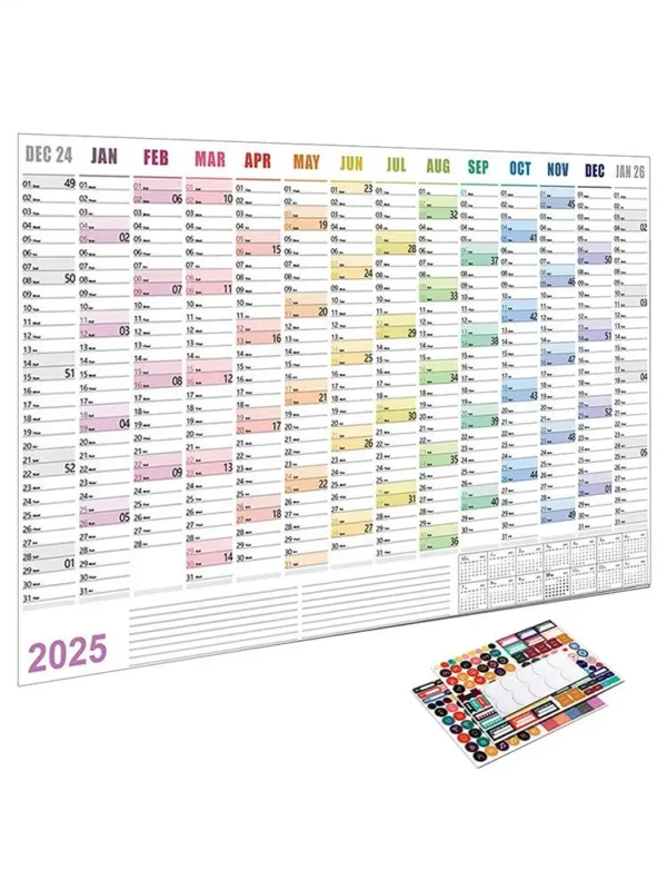 2025 365 Day Poster Calendar Annual Wall Calendar With Colored Stickers Wall Hanging Yearly Planner Monthly Home Accessories