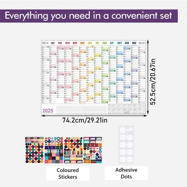 2025 365 Day Poster Calendar Annual Wall Calendar With Colored Stickers Wall Hanging Yearly Planner Monthly Home Accessories