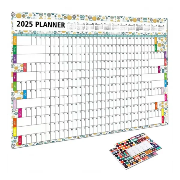2025 Yearly Wall Calendar Full Year Annual Wall Calendar in One Page 12 Month Planner with Stickers for Office School Supplies