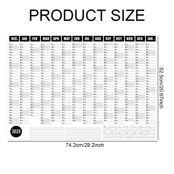 Calendario de Pared 2025 – Planificador Anual Flexible 74x52 cm para Escuela, Hogar u Oficina