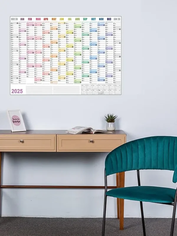 2025 365 Day Poster Calendar Annual Wall Calendar With Colored Stickers Wall Hanging Yearly Planner Monthly Home Accessories