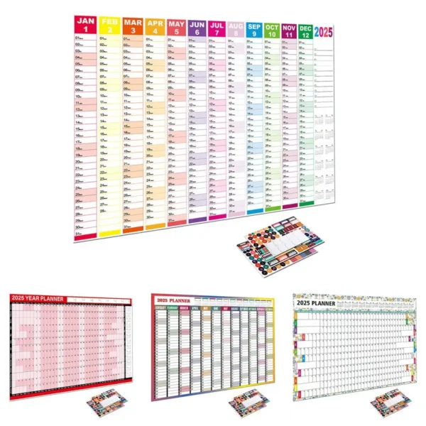 2025 Yearly Wall Calendar Full Year Annual Wall Calendar in One Page 12 Month Planner with Stickers for Office School Supplies