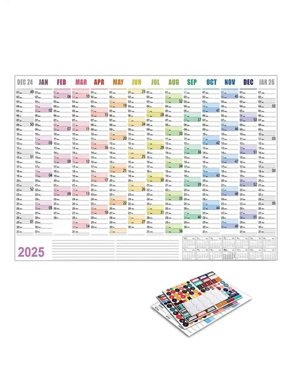 2025 365 Day Poster Calendar Annual Wall Calendar With Colored Stickers Wall Hanging Yearly Planner Monthly Home Accessories