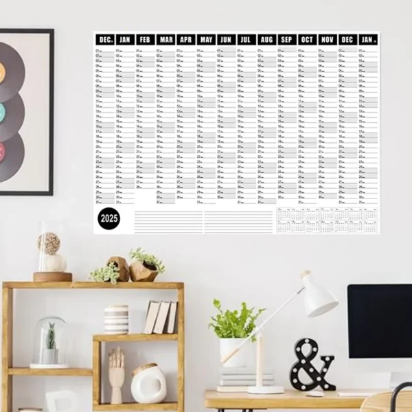 Calendario de Pared 2025 – Planificador Anual Flexible 74x52 cm para Escuela, Hogar u Oficina